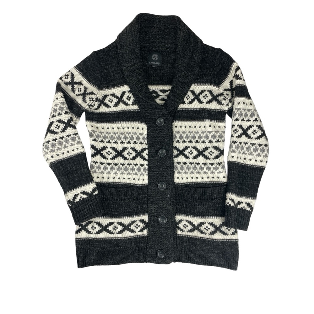 Sansara Womens Fair Isle Wool Blend Cardigan Button Up Sweater Cabincore Size S